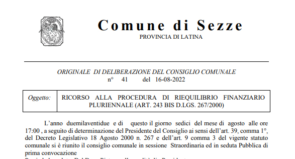 DELIBERAZIONE DEL CONSIGLIO COMUNALE  n° 41 del 16-08-2022